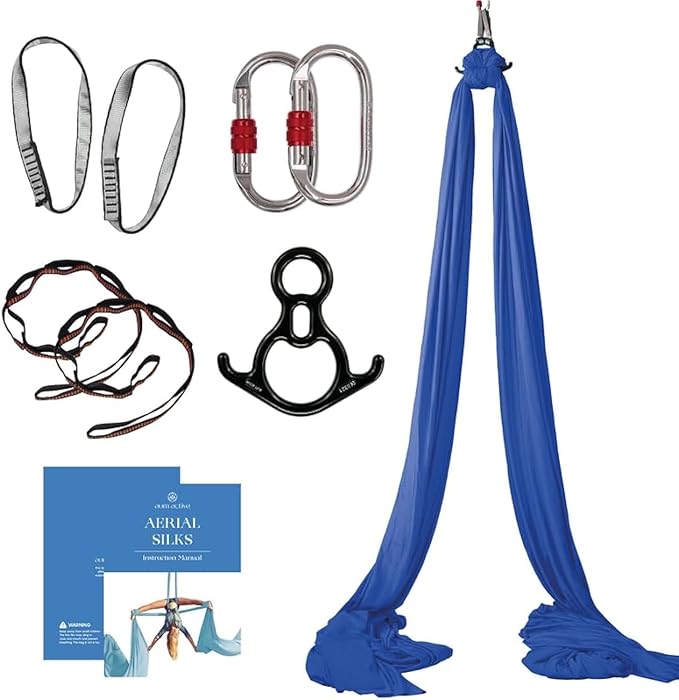 Aerial Silks Starter Kit - Durable 9 Yards of Aerial Yoga Hammock with Hardware & Guide - Aerial Swing for Acrobatic Flying Yoga & All Levels (Aerial Rigging Point Up to 13ft)