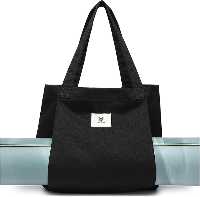 Moyaqi Canvas Tote Bag with Yoga Mat Carrier Pocket Carryall Shoulder Bag for Office, Workout, Pilates, Travel, Beach and Gym