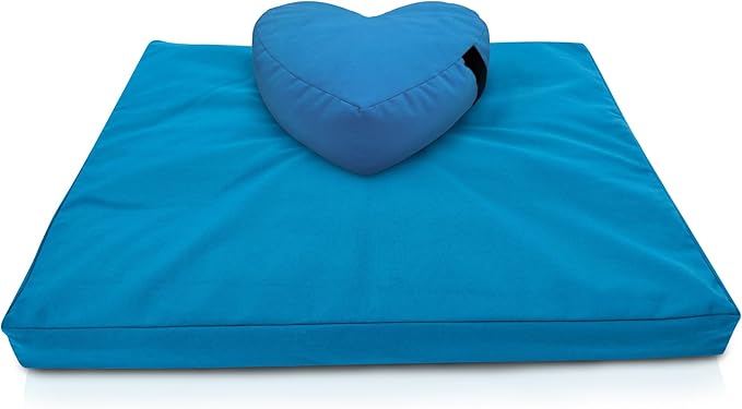 Bean Products Meditation Cushion Mat Set - Zafu Floor Pillow Organic Buckwheat Pillow + Cotton Filled Zabuton Prayer Pad - Meditation Pillow Yoga Knee Pad - Made in USA - 14" Round or 18" Oval