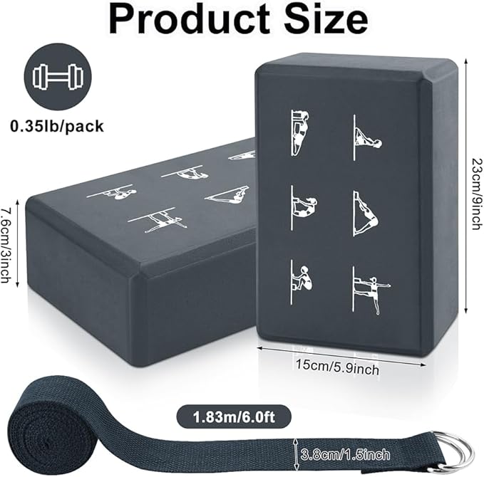 2 Yoga Block and 2 Yoga Strap Set,Non-slip EVA Foam Blocks, High Density Yoga Bricks with 6ft Strap, Supportive Latex-Free Yoga Block Accessories for Pilates