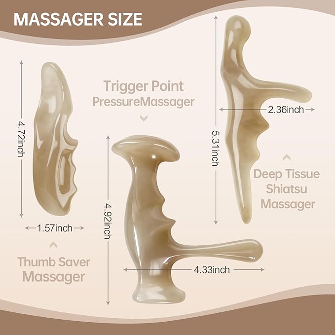 Manual Trigger Point Massage Tool Thumb Saver Deep Tissue Massage 3Pcs Set for Whole Body, Knot and Stress Relief Muscle Relaxation