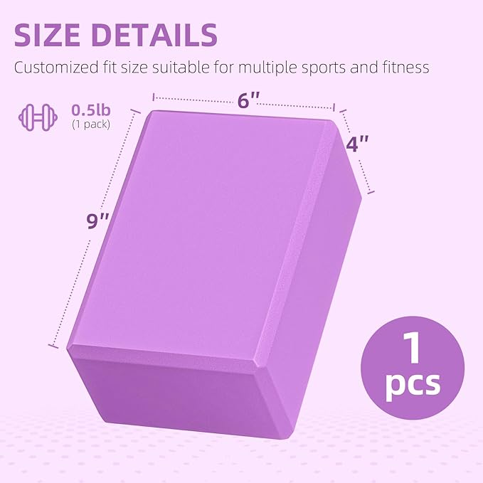 1 Pack Large Foam Yoga Blocks 9x6x4 Inches, Sturdy Pilates Block, Workout Block, Non Slip Surface Yoga Brick for Pilates Meditation, Stretching and Toning, Pink