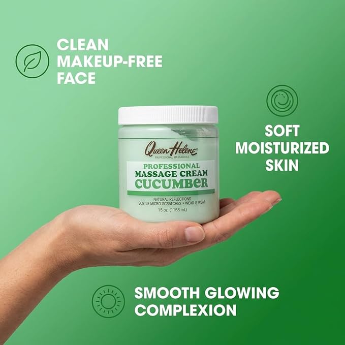 Queen Helene Cucumber Professional Massage Cream – Cooling Hydration That Refreshes, Softens & Revives Skin | 15 oz Jar