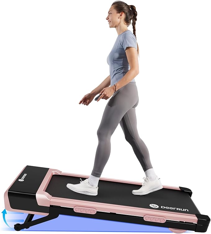 DeerRun Walking Pad Treadmill with Incline, 12% Auto Incline Under Desk Treadmill, 3.0 HP, 300 lb Capacity, Portable Treadmill for Home Office, Remote & App Control