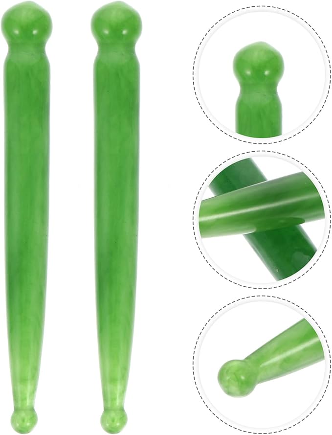 Healifty 4Pcs Natural Jade Face Massage Tools 4.9 Inch Facial Scratching Bars for Neck Head Wrinkle Care and Spa Therapy Wand Set