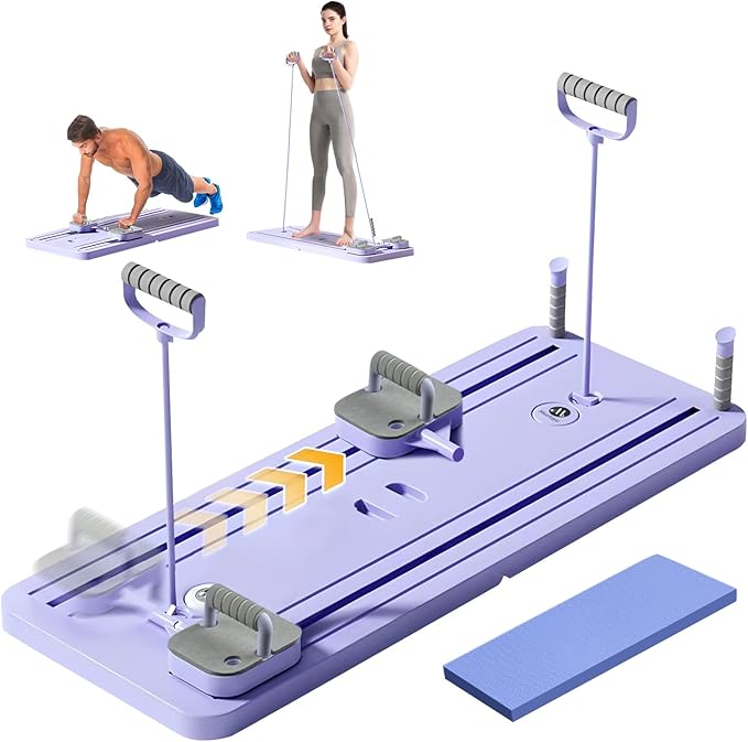 Pilates Board, Multi-Functional Ab Roller Board with Timer, Non-Slip Ab Machine with Slideway & Elbow Support, Easy to Store Ab Roller Board for Fitness Enthusiasts & Novices, Men, Women