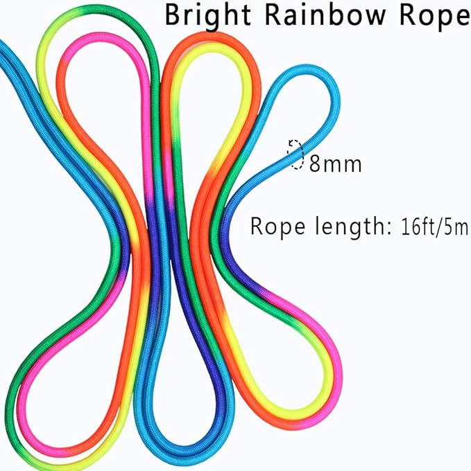 16 FT Long Jump Rope for Kids, 2 Pack Adjustable Double Dutch Skipping Rope with Wooden Handle, Multiplayer Rainbow Jumping Rope for Outdoor Fun, School Sport, Party Game