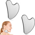 2 Pcs Stainless Steel Gua Sha Face Tools Metal Silver Guasha for Self Care Manual Massage Tool for Face and Body Treatment Back Muscles Pain Relief Puffiness Reducing Gift for Men Women