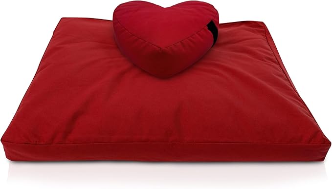 Bean Products Meditation Cushion Mat Set - Zafu Floor Pillow Organic Buckwheat Pillow + Cotton Filled Zabuton Prayer Pad - Meditation Pillow Yoga Knee Pad - Made in USA - 14" Round or 18" Oval