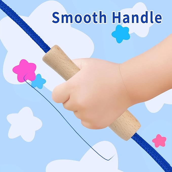 Jump Rope for Kids, Adjustable Toddler Skipping Rope with Wooden Handle, 8.5ft Child Jumping rope for Girls and Boys Workout Outdoor Activity