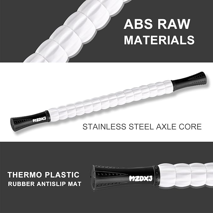 Muscle Roller Massage Roller Stick- Deep Tissue Fascia Blaster for Myofascial Pain Relief, Lymphatic Drainage & Body Sculpting, Handheld Physical Therapy & Recovery Tool (Black White-24 inch)