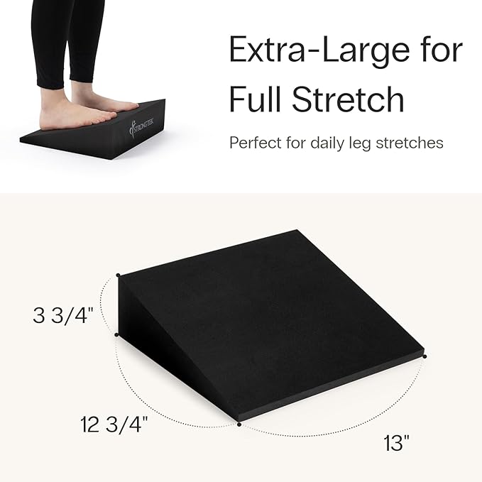 StrongTek XL Foam Yoga Wedge Blocks, Black, Set of 2, 16.5° Incline, 13" × 12.75" × 3.75", for Yoga, Stretching, Squats & Physical Therapy