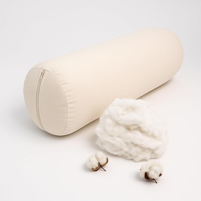 Yogikuti Iyengar Yoga Bolster for Restorative Yoga and Meditation – Lightweight Cotton Support Pillow with Handle for Easy Carry, Versatile for Pose Modification, Balance, Back Relief, and Relaxation (Purple, L 61cm x dia. 23cm)