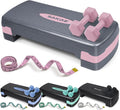 SAKAE Step Aerobics Platform Set with Dumbbells & Measuring Tape, Aerobic Steppers for Exercise at Home, Adjustable Height 2 Level Risers Workout Step Trainer with Non-Slip Surface, Multiple Colors