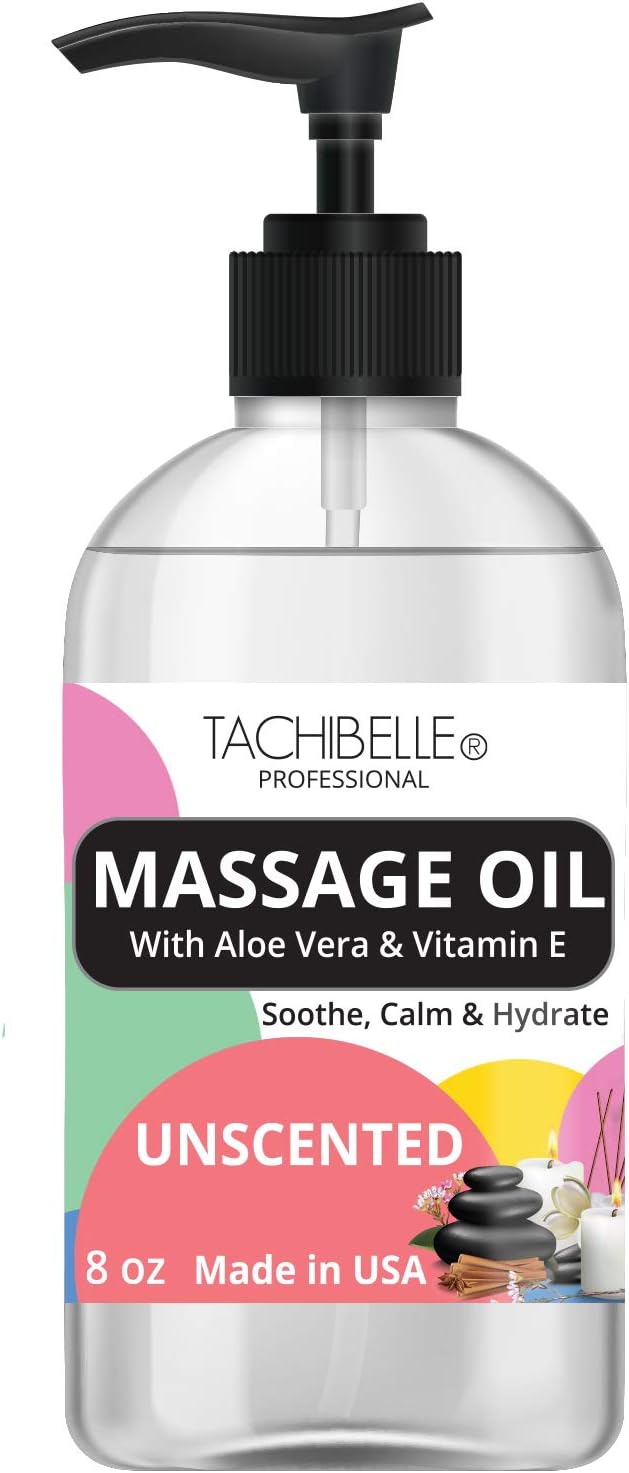 Tachibelle Professional Massage Oil for Soothing and Relieve Body Best Natural Therapy for a Warming, Relaxing, Calming Massage 8 fl. oz (Unscented)