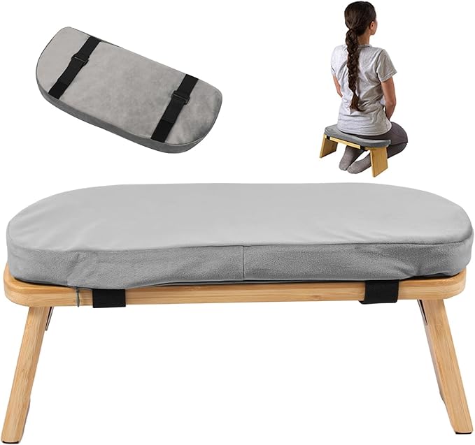 Meditation Bench, Bamboo Prayer Bench with Soft Cushion, Removable and Washable Meditation Stool with Fixed Snap Prayer, Stool, Cushion, Accessories