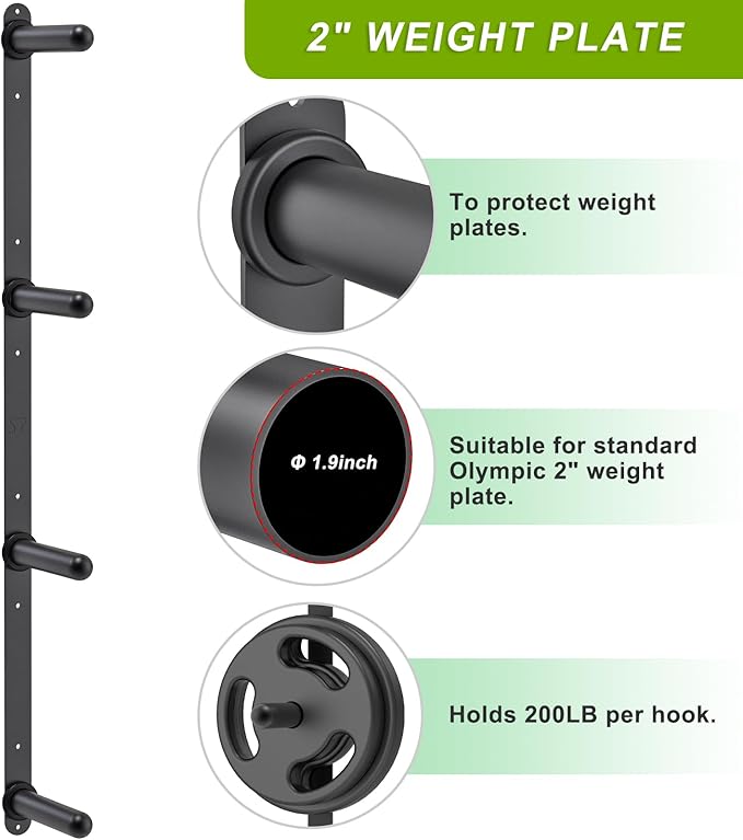 Kipika Weight Plate Storage Rack - Wall Mounted Weight Plate Holder with Durable Steel Construction Organizer for Olympic Plates, 1000lb Capacity, Space-Saving for Home Gym