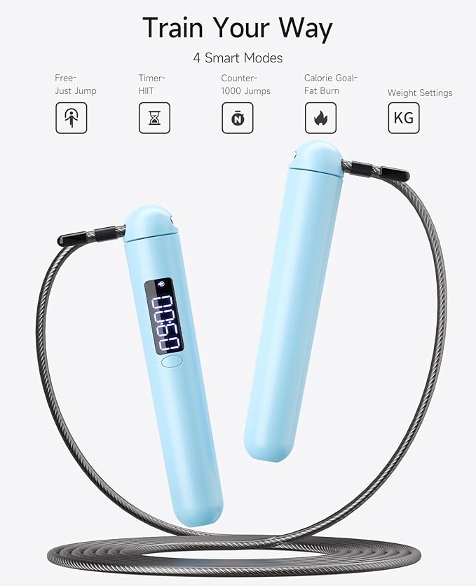 Smart Jump Rope | Accurate Calorie Tracking & 4 Training Modes | Adjustable Steel Wire Rope | Built-in High-Speed Bearings | Type-C Charging | Ideal for Fat Burning, Speed Training & Home Workouts