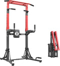 soges Foldable Power Tower, Pull Up Bar Station for Home Gym, Power Tower with Adjustable Height & Padded Armrests, Dip Station for Full Body Workout, Strength Training Equipment, 330 LBS