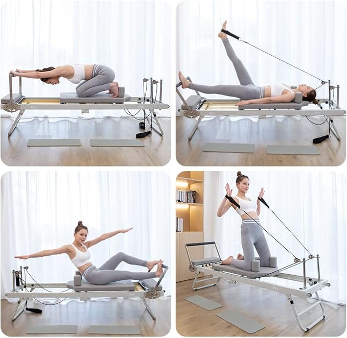 ARKANTOS Foldable Pilates Reformer, Pilates Machine & Equipment for Home Use and Gym Workout, Suitable for Beginners and Intermediate Users (Grey)