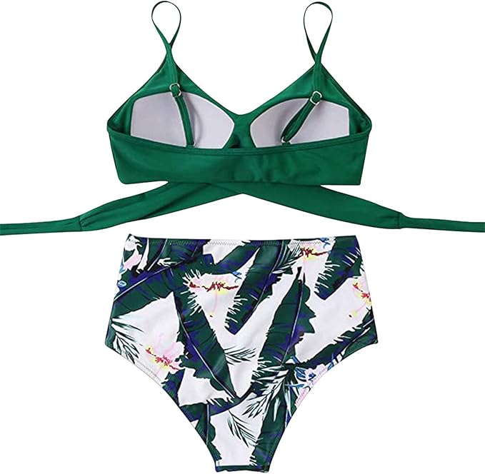 Womens Front Cross Ruched Bikini Set Twist Wrap Swimwear High Waisted Bottoms Print Straps Push Up Swimsuits