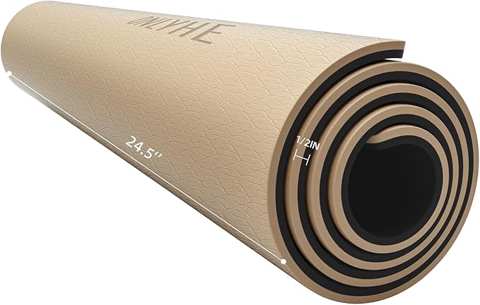 Extra Thick 12mm TPE Exercise Yoga Mat with Strap, 1/2 Inch Non-slip Workout Mat for gymnastics, Pilates, Home, Workout, Gym Floor Fitness