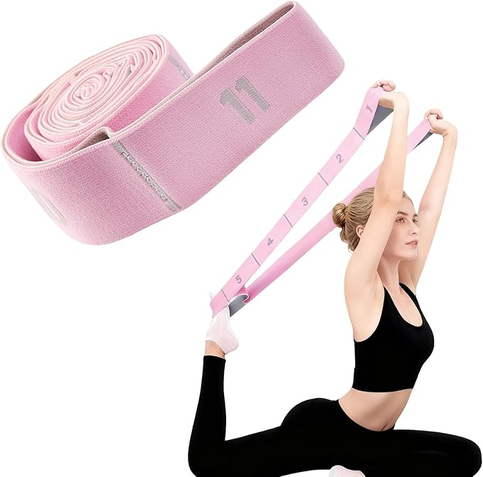 11 Loops Stretch Strap Stretch Band for Yoga Pilates Ballet Exercise and Gymnastics Non-Slip Fabric Resistance Band for Mobility Strength Training Leg Stretcher Belt Dance and Fitness
