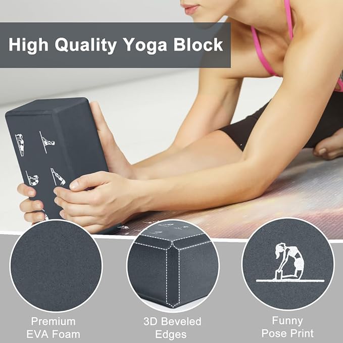 2 Yoga Block and 2 Yoga Strap Set,Non-slip EVA Foam Blocks, High Density Yoga Bricks with 6ft Strap, Supportive Latex-Free Yoga Block Accessories for Pilates