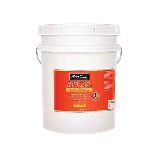 Bon Vital' Muscle Therapy Massage Creme, 5-Gallon Pail, Massage Cream with Essential Oils for Deep Tissue, Sports, Swedish & Trigger Point Massage, Smooth Texture
