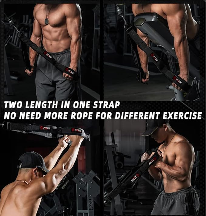 Tricep Rope Cable Attachment (Two Lengths Built in One) Greater Range of Motion,Tricep Pull Down Rope Extension Straps Cable Crossover Accessories