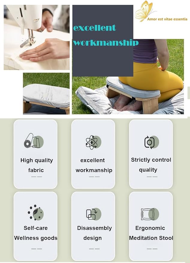 Meditation Bench with Meditation Cushion Meditation Stool Set,Folding Yoga Stool, Sturdy Prayer Bench,Comfortable for Kneeling or Sitting