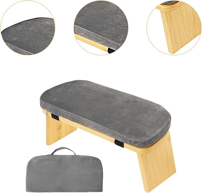 Meditation Bench with Cushion Ergonomic Anti Slip Modern Chair Kneeling Stool Comfort for Home Office Living Room, Gray