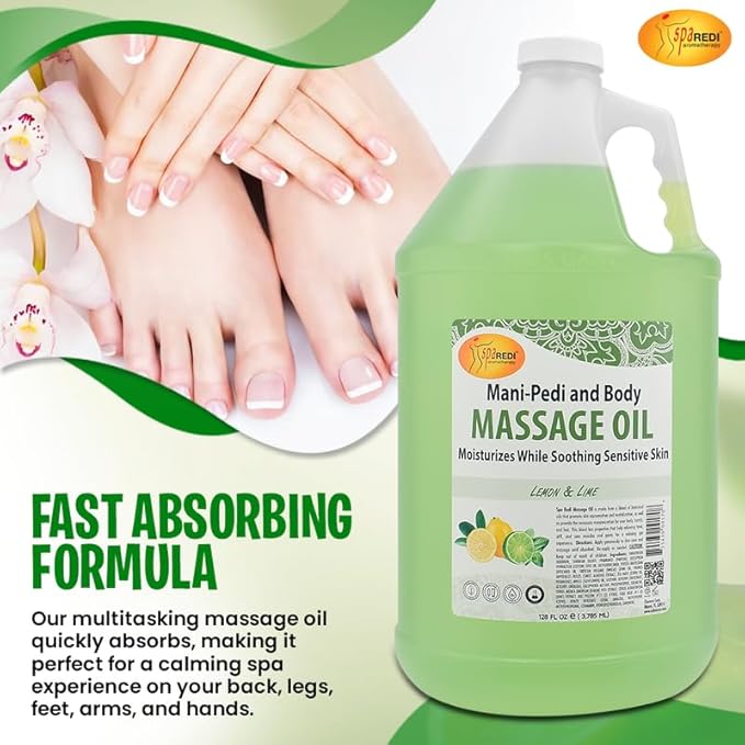 SPA REDI Professional Massage & Pedicure Oil High-Glide Transdermal Treatment & Backbar Staple Liquid Skin-Repair Technology for Botanical Skin Barrier Repair to Stop Oily Residue (1 Gallon)