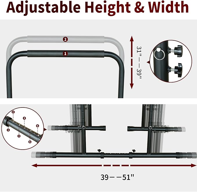 Power Tower Dip Station Pull Up Bar Stand Heavy Duty 550 LBS Capacity, Adjustable Height Multi-Function Home Gym Equipment for Pull Ups Dips Push Ups Strength Training