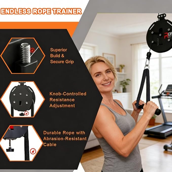 Endless Rope Trainer, Cable Machine for Home Gym, Features Adjustable Pulley and Resistance for Full Body and Upper Extremity Conditioning