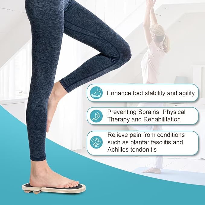 Ankle Balance Board - Adjustable SingleLeg Balance Board — Ankle Strengthener with Plantar Fasciitis Massage Ball and Two Resistance Bands, Suitable for Sprain Rehabilitation, Stability Training, Physical Therapy, and Plantar Fasciitis Recovery
