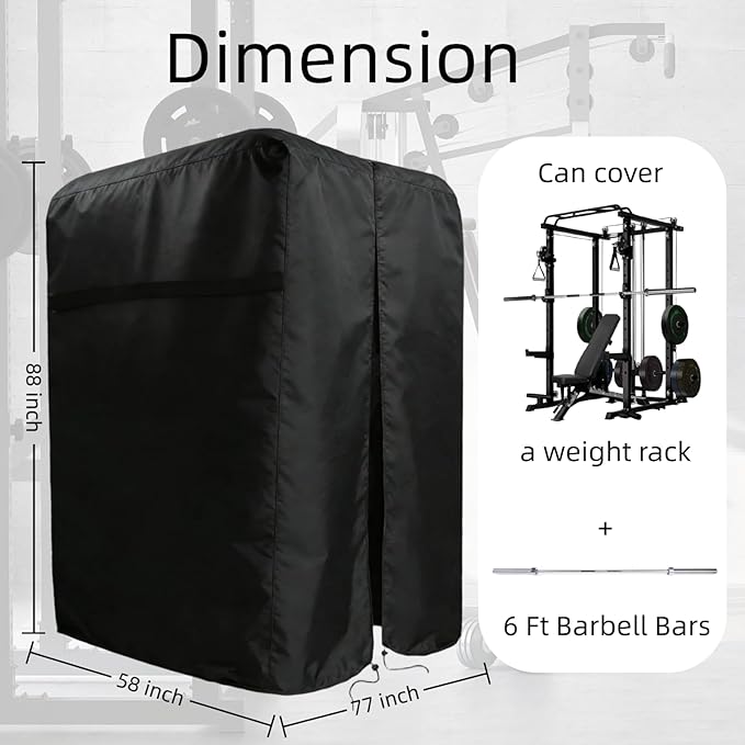 Gym Rack Cover with Waterproof Zipper, Protective Cover for Squat Rack/Weight Lifting Rack/Home Gym Workout Equipment-Indoor or Outdoor