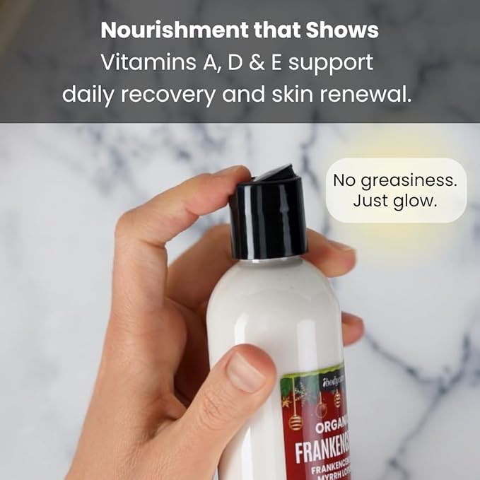 Frankincense and Myrrh Organic Hand, Body and Massage Lotion, Holiday Christmas Gifts, Holiday Hand Cream, Christmas Gifts for Coworkers, Stocking Stuffer, Self Care, Massage and Sp