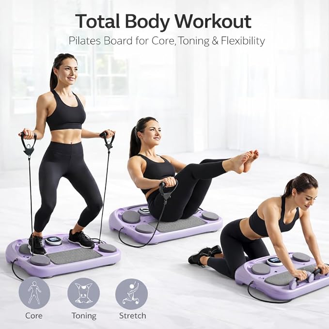 Pilates Exercise Board for Women – Adjustable Resistance Home Workout Board with Resistance Bands, Full Body Toning, Core Strength & Flexibility Training for Indoor Fitness
