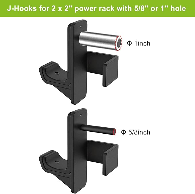 Kipika J-Hooks for 2'x2'and 3'x3' Power Rack - Bottom Reinforced Steel Hooks with Rubber Pad - Set of 2