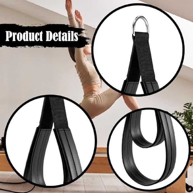 2Pcs Pilates Double Loop Straps for Reformer,Comfortable Grip Nonslip for Improve Flexibility Strength Dexterity Ankle Legs