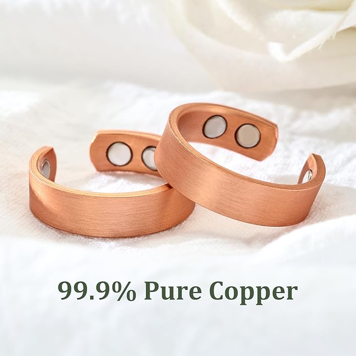 MagEnergy 2PCS Copper Rings for Men & Women, 99.9% Pure Copper Magnetic Adjustable Thumb Ring with Strong Magnet, Jewelry Gift with Present Box