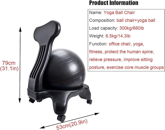Sports Exercise Ball Chair with Included Hand Air Pump, Balance Ball Chair with Wheels and Back Support, Purple Yoga Ball Chair for Home and Office