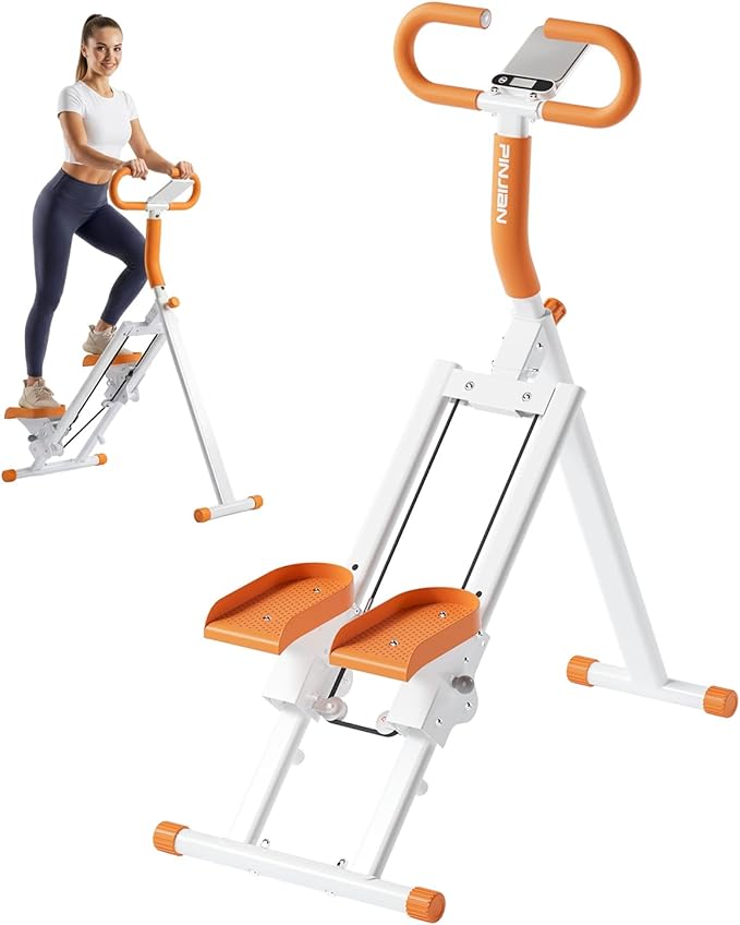 Stair Steppers for Exercise at Home, Folding Vertical Stair Stepper Climber, Full-Body Cardio Machine with Adjustable Handles, Steel Frame & Digital Monitor