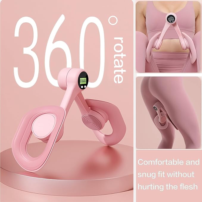 Thigh Trainer, Pelvic Floor Muscle Trainer, Inner Workout 360°Rotation Equipment for Home Gym, with Smart Digital Display Count Shape Your arm/Leg/Butt (Pink)