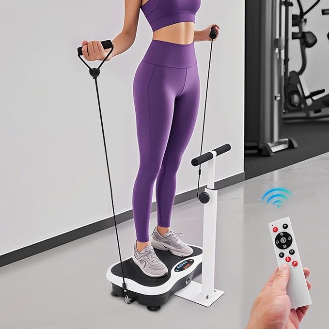 Vibration Plate Exercise Machine with Handle, Whole Body Vibration Platform Trainer with 120 Speed Levels, Resistance Bands, LED Display Home Fitness Vibration Workout Machine