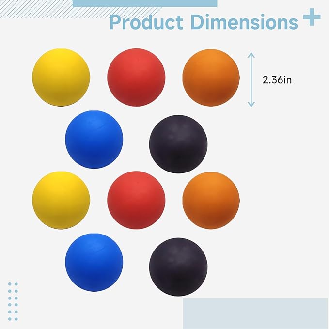 High Bounce Rubber Squash Training Balls, 2.36-Inch Diameter Mini Hollow Core, Ten Balls in Five Colors, Reaction Muscle Massage Exercise