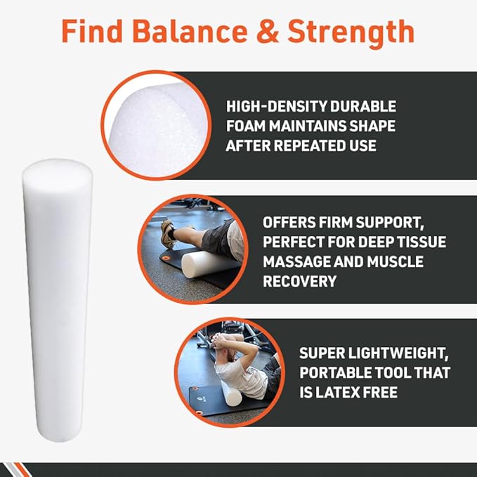 Body Sport Foam Roller, Full Round 36 in x 6 in. – Lightweight & Durable for Flexibility, Strengthening & Rehab – High-Density for Muscle Reeducation, Spinal Stabilization & Pressure Relief