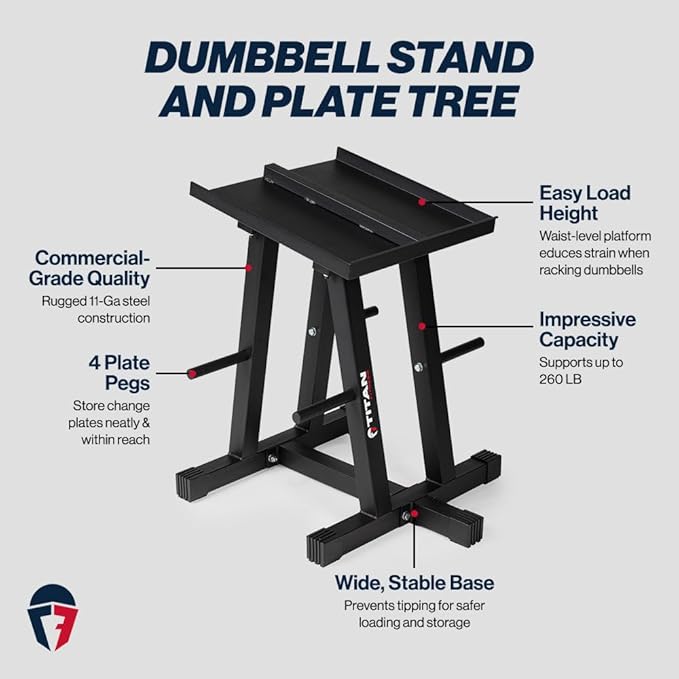 Titan Fitness Dumbbell Stand and Plate Tree, 260 LB Capacity, Organize Classic Dumbbells, Power Blocks, Loose Plates, Home Gym Storage Rack