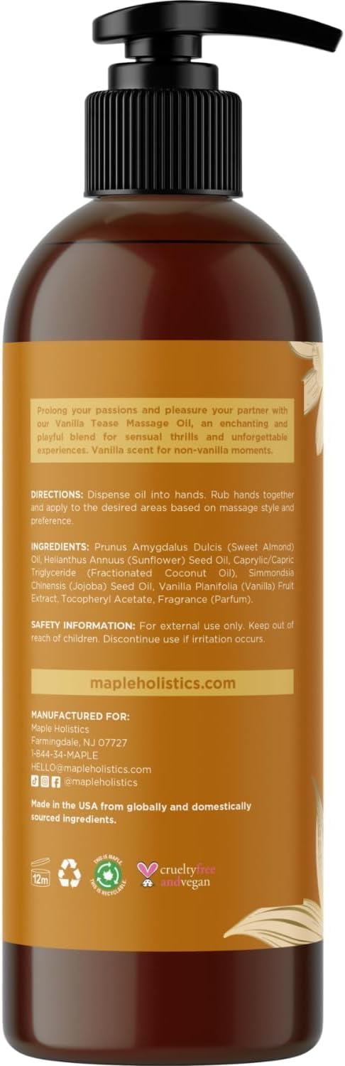 Scented Sensual Massage Oil for Couples - Tropical and Vanilla Full Body Massage Oils with Jojoba Coconut and Sweet Almond Oil with Sweet Aromas for Special Moments - Non GMO Gluten Free and Vegan